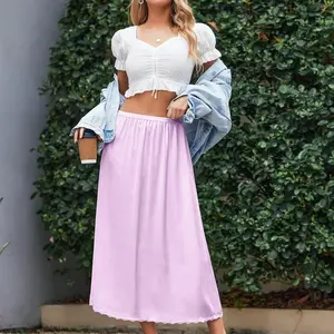 Avidlove Women's Satin Half Slip 36" Lace Long Underskirt S-XXL