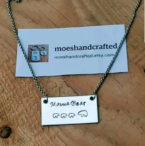 Mama Bear Stainless Steel Necklace with Up to 5 Baby Bears, Featuring Bear Pendant and Chain