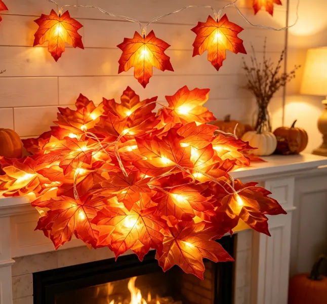 2-Pack Fall Maple Leaf String Lights, 20FT 40-LED Battery-Powered Garland, Indoor-Outdoor Harvest Decor for Sports & Outdoor Fitness Spaces