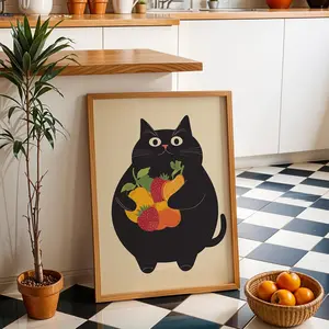 Chic Cat Poster - Retro Kitchen Wall Art Print | Mid Century Modern Decor | Gift for Cat Lovers, Unframed
