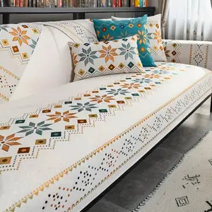 1 Count Sofa Cover, 2-4 Seat Chenier Couch Cover, Anti-sip Bench Sofa Protector, Machine Washable Slipcover, Pet-friendly sofa Towel Mat, Sofa Comfortable Furniture Protector for Home, Living Room, Dormitory, Hotel, Beige, Gray