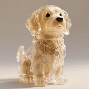 Transparent Pet Hair Storage Box Pendant Keychain - Cute Sitting Dog Design, with Chain Link - for Dog