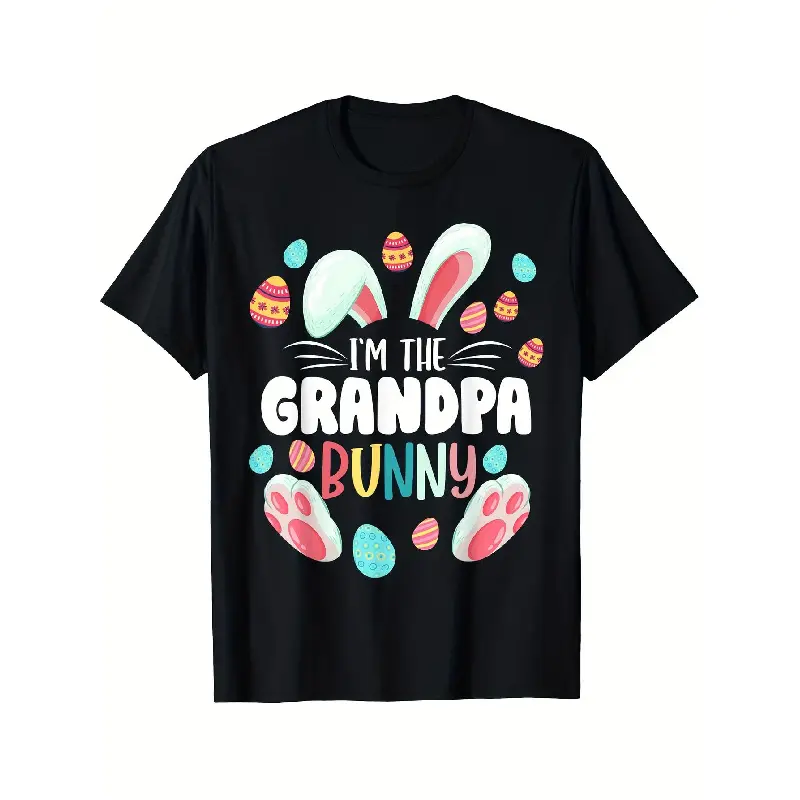 Men's Oversized Short-Sleeve Print Casual T-Shirt, Grandpa Bunny Matching Family Easter Celebration Menswear Top