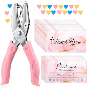 Punch Card and 100 Pieces Reward Punch Card, Handheld Kit, Single-Hole Paper Metal Piercer with Soft Grip, Home Office Supplies, Clothing Ticket Scrapbook Piercer Tool(Fresh)