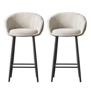Guyii Modern Linen Bar Stools 2-Pack 35.43" H Ergonomic Backrest & Footrest Soft Beige Fabric Durable Metal Frame Ideal for Kitchen Restaurant Café & Office Counter Height Barstools