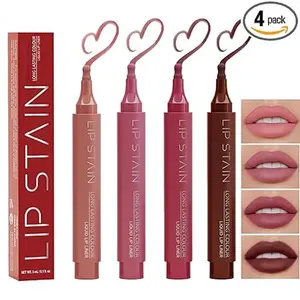4-Color Matte Liquid Lip Stain Marker Pen Cosmetic Set, Flawless Highly Pigmented, Long-Lasting Gentle Lipliner, Multi-Use Contour, Daily Valentine's Day Gift for Girls (4-Pack: #02-#03-#04-#06)