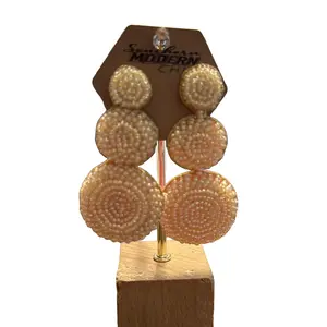 Elegant White Plastic 3 Tiered Beaded Earrings