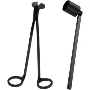 Candle Accessory Set Candle Snuffer and Wick Trimmer Polished Candle Extinguisher Kit with Long Handle Great Gift for Candle Lover Black