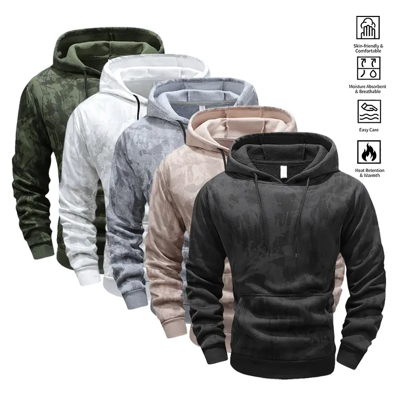 Men’s 1-pack camouflage sweatshirt for spring and autumn, pullover hoodie with drawstring, large hood and large pockets; suitable for camping, hiking, training, running, everyday wear, and casual activities; army green; an excellent gift choice.