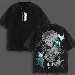 Killua Zoldyck T-Shirt Hunter x Hunter Graphic Anime Tee Oversized Acid Washed Soft Cotton Shirt Anime Streetwear Casual Menswear Unisex Summer Clothing Gift for Anime Fans KSG ODI