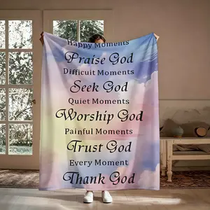 Inspirational Praise God Flannel Blanket, Super Soft Warm Throw, Perfect Religious Gift for Christian, Suitable for Couch Travel Church, Cozy Bed Blanket