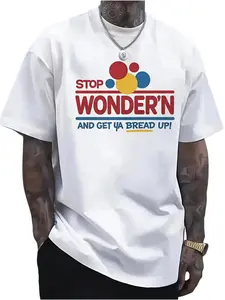 Humorous Mens Graphic T-Shirt Featuring Stop Wondering Get Your Bread Up Motif with Smiling Bread Slice Illustration Casual Cotton Menswear Crewneck Print Tee TOP Womenswear Streetwear Tshirt