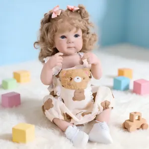 Lifelike 18" Reborn Doll Anatomically Correct Girl, Rooted Brown Curly Hair, Magnetic Pacifier Complete Accessory Birthday Gift For Kids 3+ Kit