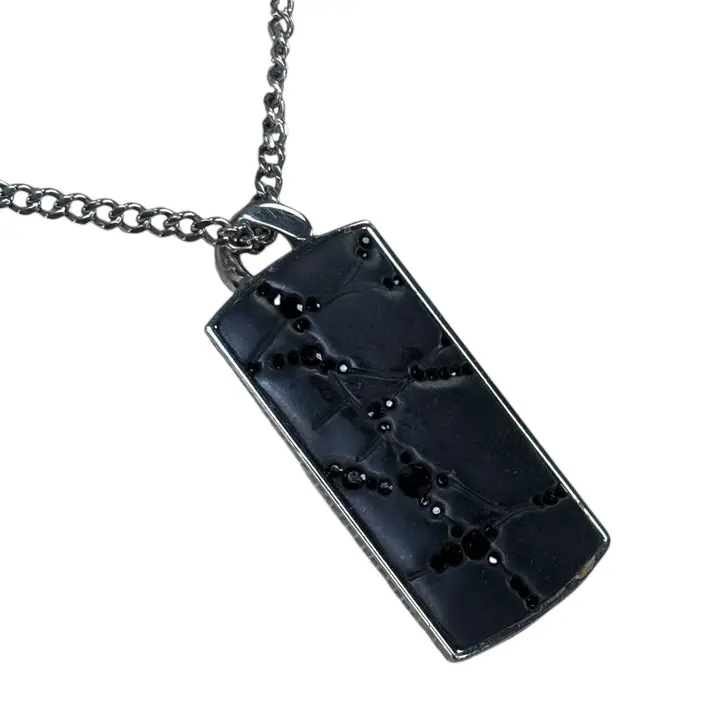 Pre-owned Swarovski Crystal Mens Nevada Necklace + Pendant Black Croc Texture 23”