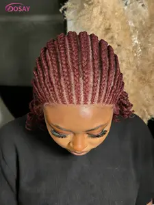 Burgundy Short Cornrow Box Braided Wigs Curly End 8 inch 613 Blonde Twist Synthetic Full Lace Front Wigs Knotless Full Hand Tied Braids for Black Women