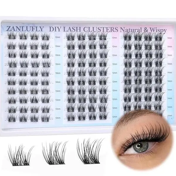 Natural Lash Clusters D Curl - Wispy Individual Lashes Cluster Eyelash Extension, 10mm 12mm 14mm DIY Lash Extension Pack for Home Use
