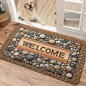 Stone Pattern Non Slip Welcome Mat - Wooden Texture Farmhouse Decor Doormat for Entrance Kitchen Living Room.