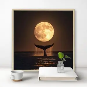 Whale Tail & Moon Pattern DIY Diamond Arts Colorful Painting Kit, 1 Set Art Painting without Frame for Beginners, DIY Wall Art Decor, Diamond Art Tools