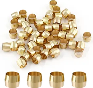 50 Pcs Brass Compression Fitting, 1/4" Tube OD Compression Sleeves Ferrules Brass Compression Tube Fitting Assortment