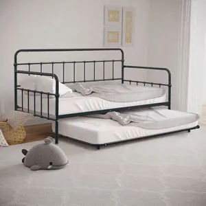 Black Finish 1pc Twin Size Metal Daybed With Trundle Contemporary Style Full Metal Pipe Framework With Mattress Ready