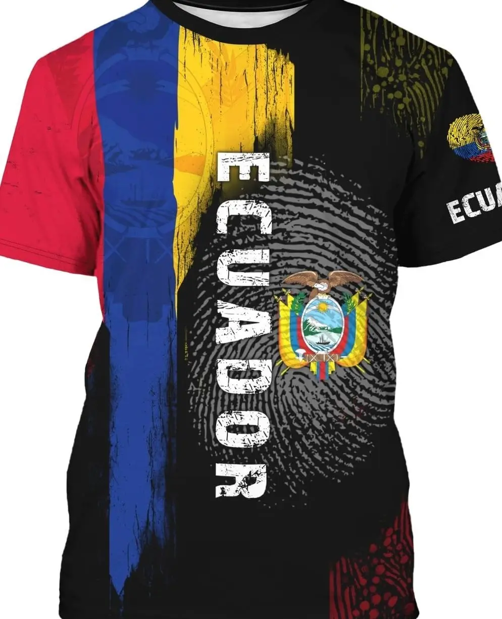 Men's Personalized Polyester Fabric Short-Sleeve Round Neck Sublimation 3D Printed Ecuador Flag Novelty Polo T-Shirt, Casual Streetwear Menswear Top, S-5XL GC7R