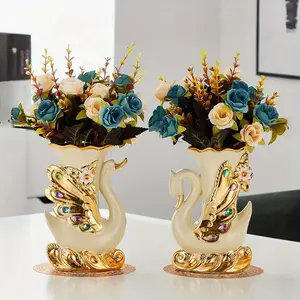 Elegant Ceramic Vases Set of 2 Modern Swan Design for Flowers & Rose Petals Ideal for Living Room Dining Table Bedroom & Balcony Christmas Decorative Household Products