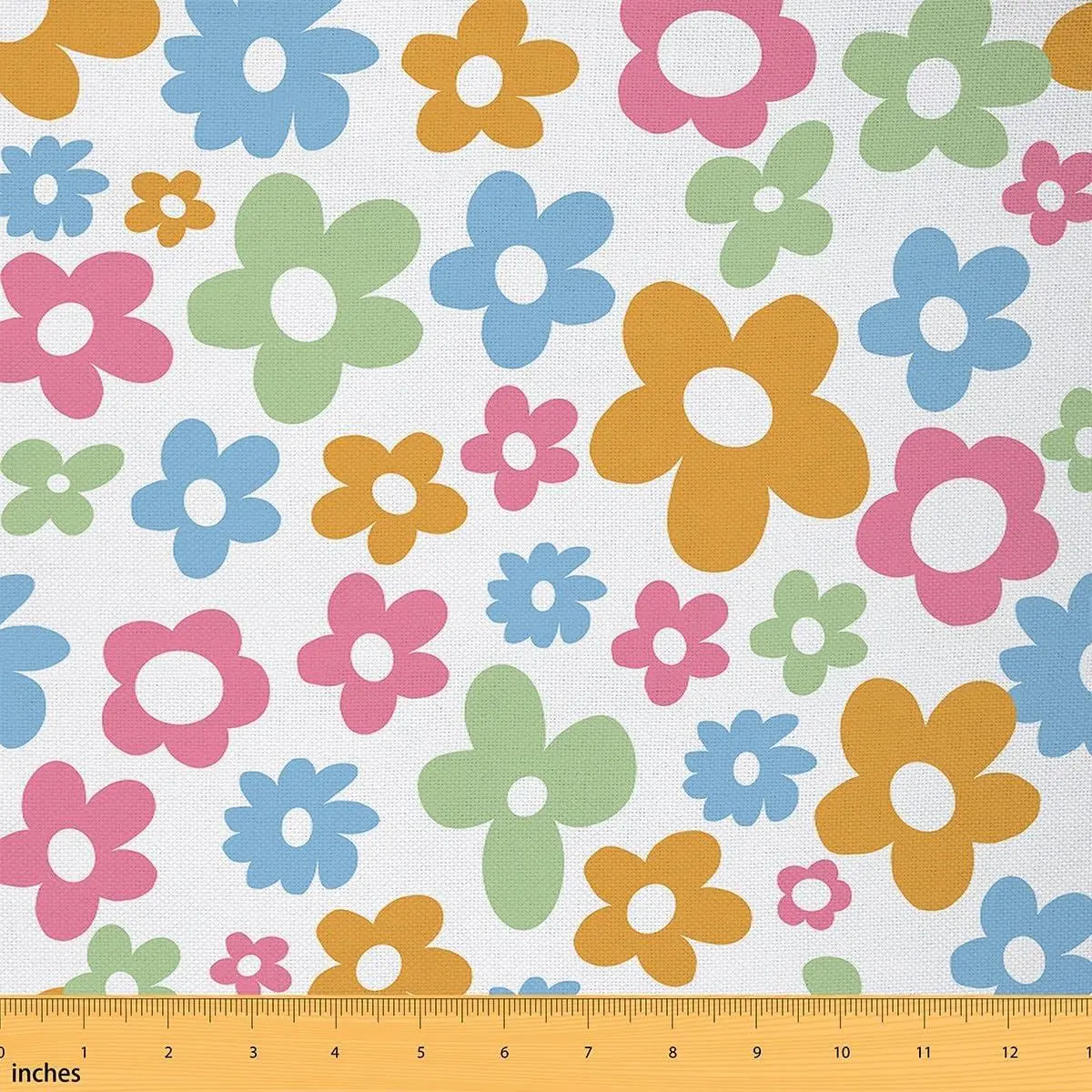 70s Groovy Fabric Retro Daisy Flowers DIY Sewing Craft Hobby Fabric Rustic Colorful Floral Decorative Soft Flannel Polyester No Stretch