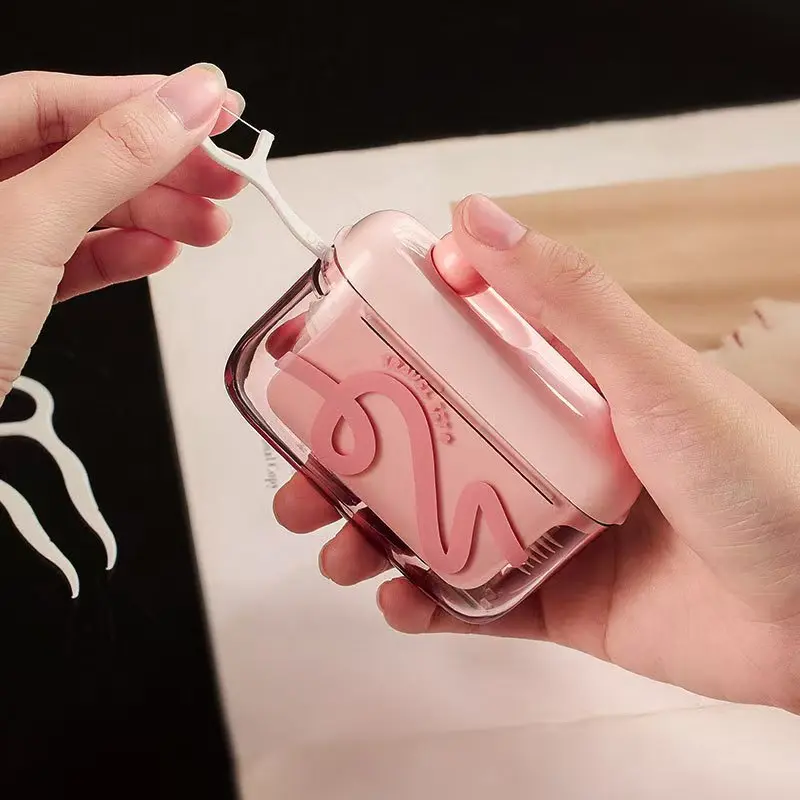 Automatic Pop-Up Dental Floss Holder & Storage Case, Travel Sized Refillable Floss Dispenser, Portable Oral Care Container for Home, Travel & Restaurant, Bonus 100 Pcs Dental Floss