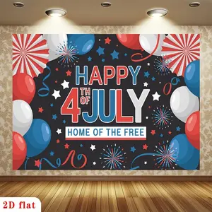 2D Flat - 2D Flat - 2D Flat Banner, 1pc of Red, White, And Blue Happy 4Th of July Balloons Backdrop Made of Polyester, Suitable for Decorating Parties in Farms, Gardens, Homes, Rooms, Or