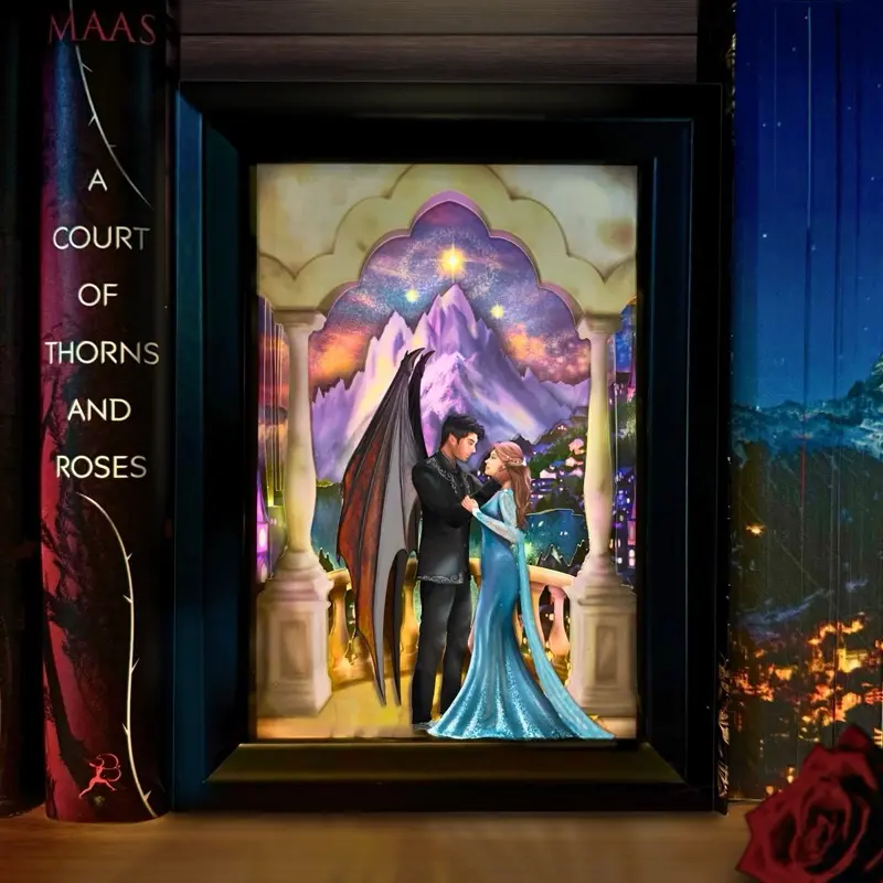 ACOTAR Velaris Light Box Book Nook | Feyre & Rhys Fanart by FaebleBound | Bookish Inspired Bookshelf Decor Gift for Reader | Booktok Gift for Library Inspired by A Court of Thorns and Roses by Sarah J Maas