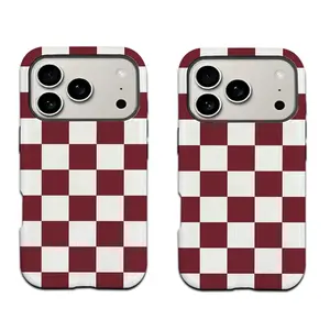 Wine red checkered phone case Cover for iphone 17 phone case 16 pro max 15 Plus 14 13 12 11 Cute, clear, military-grade, high-end, durable, shockproof, and drop-resistant 2-in-1 glossy phone case