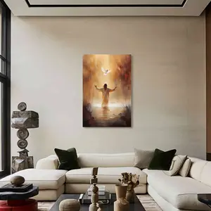 Jesus Baptism With Dove Canvas Art Multiple Gallery Wrapped Sizes Warm Neutral Christian Wall Decor For Any Room Ready To Hang Perfect Baptism Gift