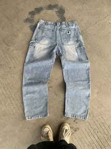 Frofooo Men's Loose Fit Straight Leg Jeans, Blue Casual Street Jeans, Cotton Multi-Pocket Logging Work Pants, Father's Day Gift, Y2K Fashion Everyday Pants Vintage Unisex baggy jeans men