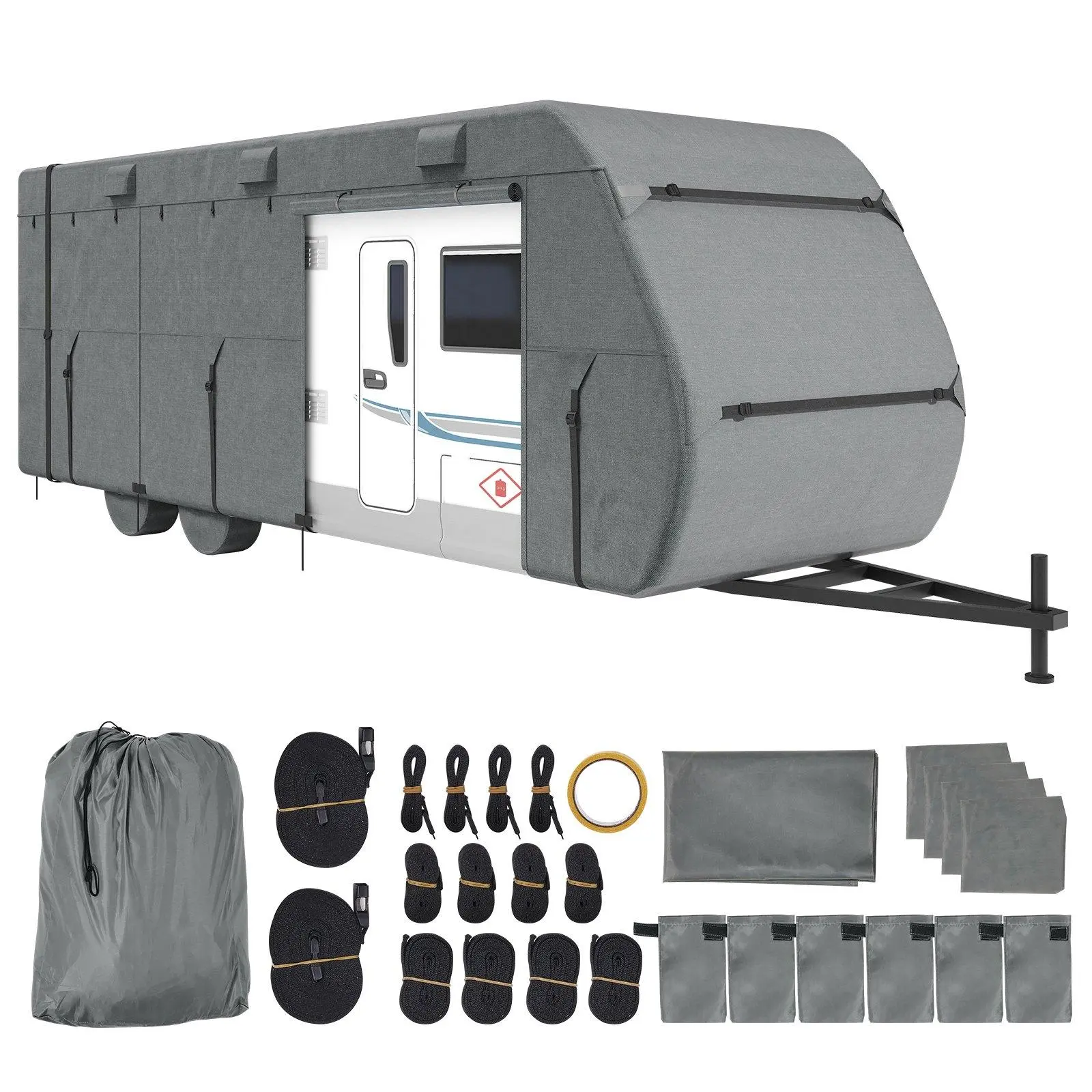 【DealsForYouDays】VEVOR 28-31 ft Class A Trailer Cover Kit, 300D Oxford Fabric RV Shelter with Reflective Strips & 2 Middle Binding Straps, Tear & Blow-Off Resistant, Trailer Protection, Camper RV Accessories, RV Must Haves, Father's Day Gift Option