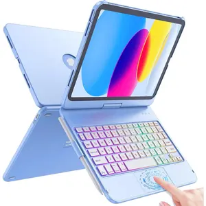 Touch Keyboard Case for iPad (A16) 11th Generation 11 inch 2025&10th Gen 10.9 inch 2022, 360? Rotate for iPad 10th Generation Case with Keyboard, Backlit Keyboard Case with Pencil Holder, Blue