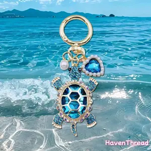 Ocean Style Turtle Keychain with Pearl Heart Charm, Aesthetic Marine Animal Bag Charm, Cute Unisex Key Ring for Bags & Keys, Trendy Friendship Gift for Daily Use