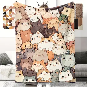 1pc Soft Cat Printed Flannel Blanket for Sofa, Couch, Office, Bed, Camping, and Travel - All Season Multi-Purpose Gift Blanket