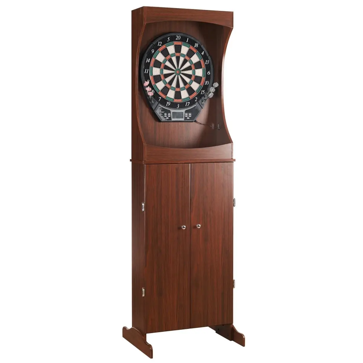 212 MAIN Carmelli Outlaw Free-Standing Dartboard & Cabinet Set, Cherry Finish, Electronic Play, Wall-Mounting Capable Multi-Game Darts Equipment