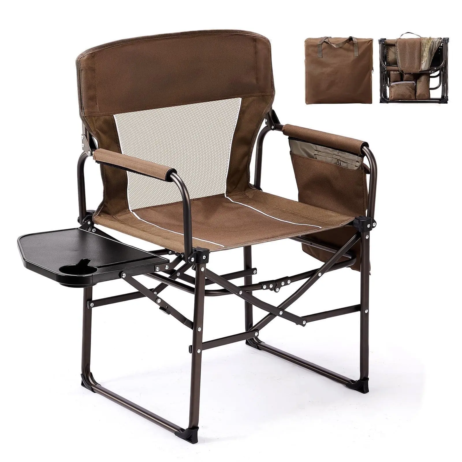 Modern Folding Camping Chair for Adults, Heavy Duty Oxford Fabric Outdoor Seat with Side Table & Pockets for Gear, Supports 300 lbs, Beach Chairs, Folding Chairs