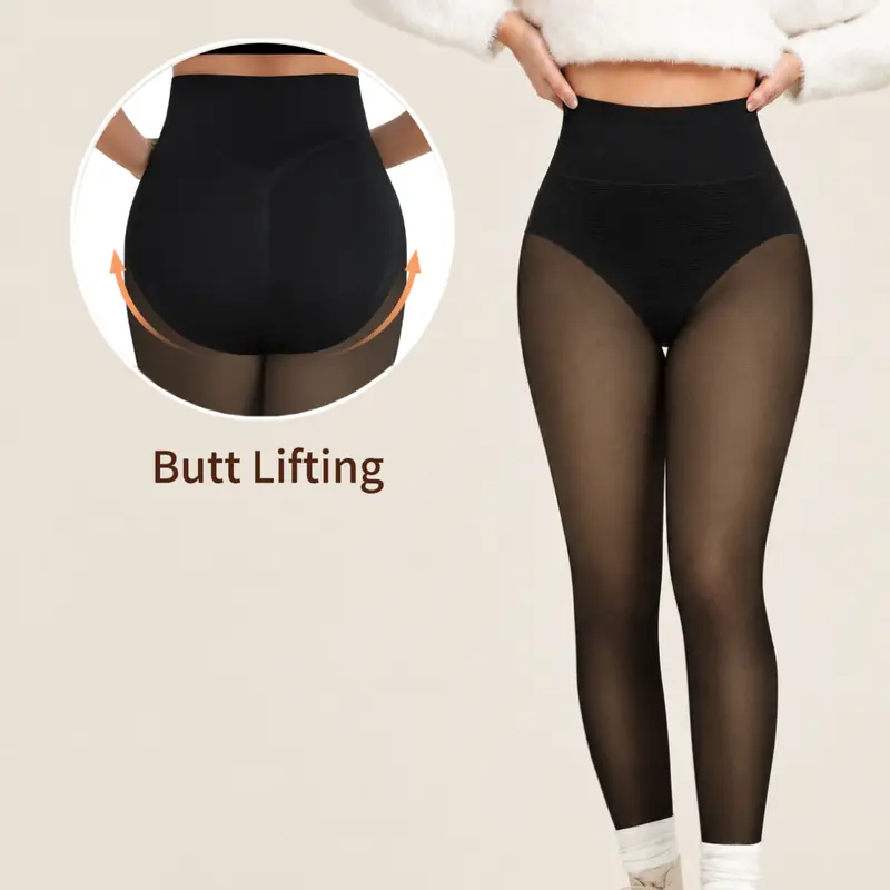 Tournesol High Waist Butt-Lifting Fleece Lined Sheer Tights – Thick & Warm, Light and Honey Shades Womenswear Size XS - XXL 025