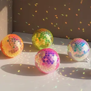 4PCS Mini Disco Ball Ornaments 6cm Colorful Mirror Hanging Decor for Room Window Party Christmas Tree