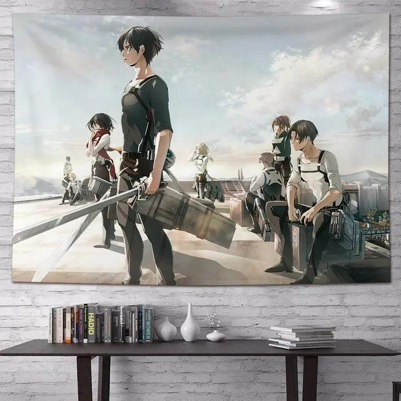 Attack on Titan Cartoon Vertical Polyester Wall Tapestry - Photo Print Lightweight Survey Corps Room Decor, Valentines Day/Easter/Independence Day Gift for Family, Machine Washable Home Supplies Hanging Cloth Art (Love & Table Companion Options)