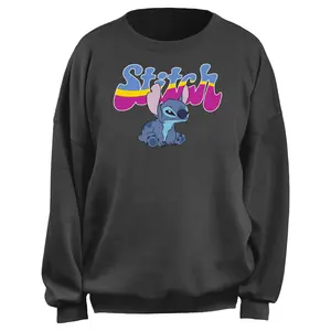 Junior's Lilo & Stitch Groovy Squinting Stitch Sweatshirt