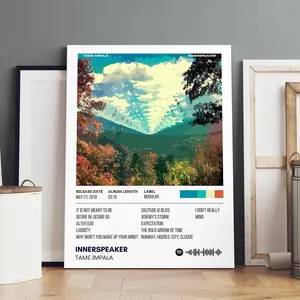 1Count Wooden Frame Canvas, Tame Impala Album Innerspeaker Tracklist Poster, Fashion Art Living Room Decoration, Modern Art, High Definition Home Poster, Affordable poster, Bedroom Mural, Ideal Gift, Waterproof, Printing, Art