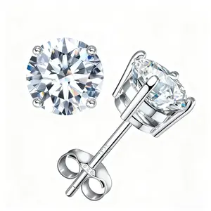 ORELLE 6mm Round Stud Earrings Single Diamond Four-Prong Studs Butterfly Clasp Lab-Created Zirconia Earrings Sterling Silver Zirconia Jewelry Perfect Birthday or Mother's Day Gift Unisex Wedding Set， Everyday Jewelry Gift for Him