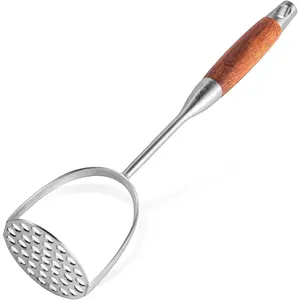 Potato masher stainless steel manual mashed potato masherwooden handle potatoes smasher kitchen tool for avocadopotatoes vegetables 135inch long handle large heavy duty metal mashing utensil