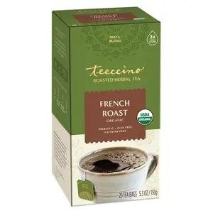 Teeccino French Roast Roasted Herbal Tea - Organic, Pesticide-Acid Free, 3.5 oz (100g) in Tea Bags - Healthy Beverage