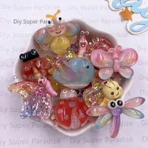 10pcs Colorful Resin Cartoon Big Bees Snail Dragonflies Birds Beetles Butterfly Figurines Flat back Rhinestone Scrapbook DIY Jewelry Making Crafts Accessories