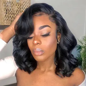 Bob Wig Human Hair 4x4 Body Wave HD Lace Front Wigs Human Hair 180% Density Glueless Wigs Human Hair Pre Plucked Short Bob Wigs for Black Women Natural Black Color