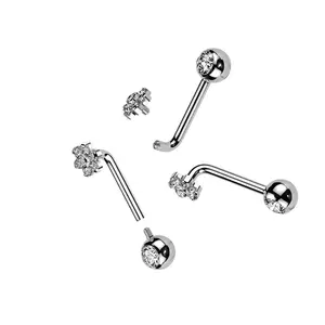 14G G23 Titanium Internally Threaded CZ Flower Top L Bent Christina Piercing Vertical Hood Genital Jewelry 10mm
